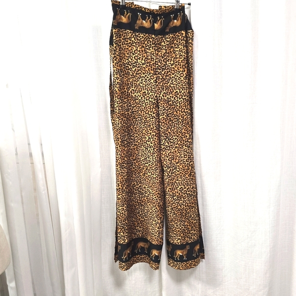 2/$30 Rima Leopard Print Satin Wrap Pants Womens Size L Resortwear Mob Wife - Picture 1 of 12